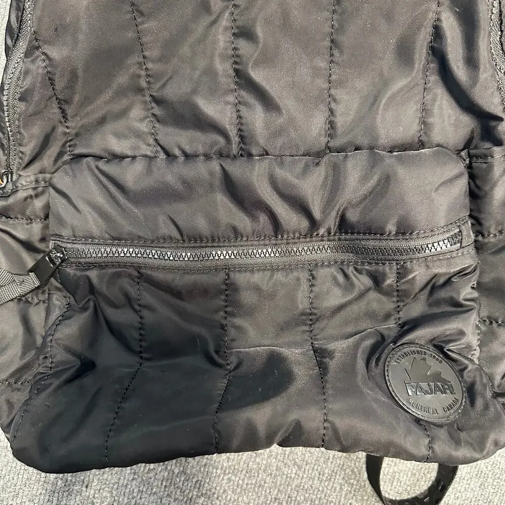 Pajar Twill Dome Quilted Puff Backpack Black Neutral Laptop Pocket Luggage Strap